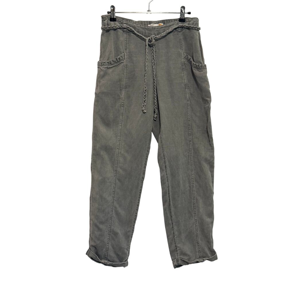 C&C California Linen Blend Cropped Pants Gray Womens Medium Comfort Lightweight